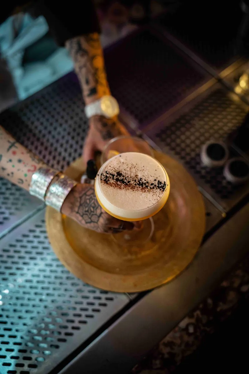Close-up of a signature cocktail at Coup de Foudre Agadir nightlife bar