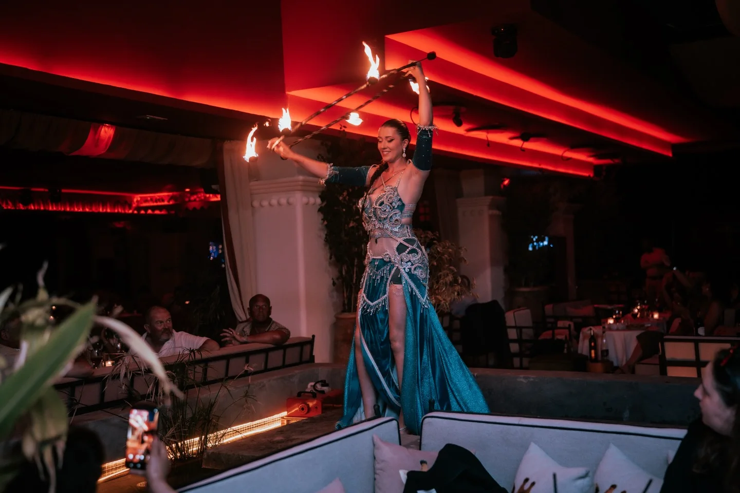 Saphira Feu performing with fire at Coup de Foudre Agadir